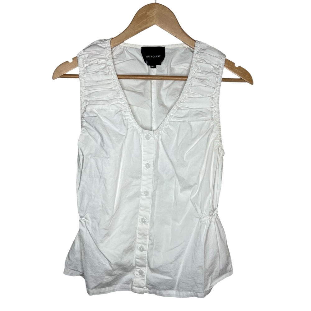 Toit Volant White Button Front Sammie Top Blouse Chic Parisian Cottagecore